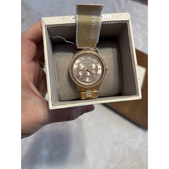 NEW IN BOX Michael Kors Runway Women MK6613 Pave Gold Quartz 38mm Watch $325 main image 5